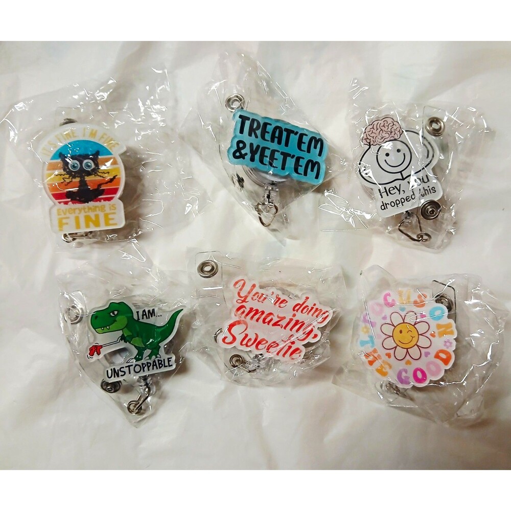 Advertising Pinbacks Lot of 6 Novelty Badge Reel Pinbacks, Positive Sayings